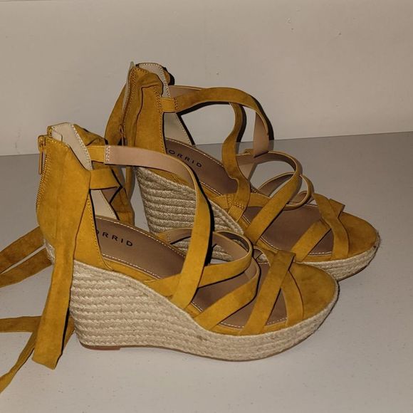torrid Shoes - NWT Torrid Womens Mustard Lace Up Espadrille Wedge Sandals 9W 9